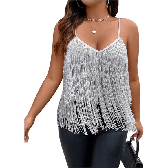 Women's Plus Size Sequin Fringed Asymmetrical Cami Top Party Club Wear - Picture 5 of 6